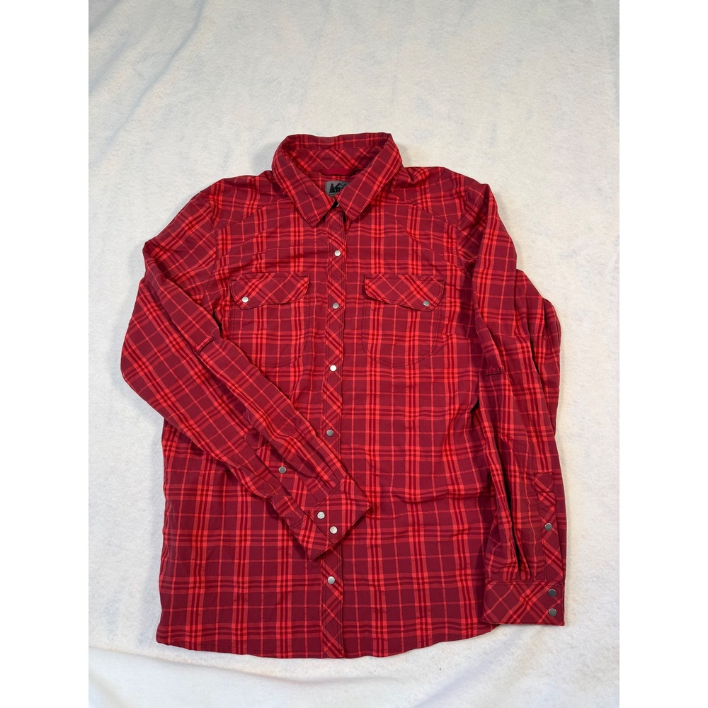 Outdoor Research Womens Red Plaid Western Snap Long Sleeveβ Hiking Shirt Size M